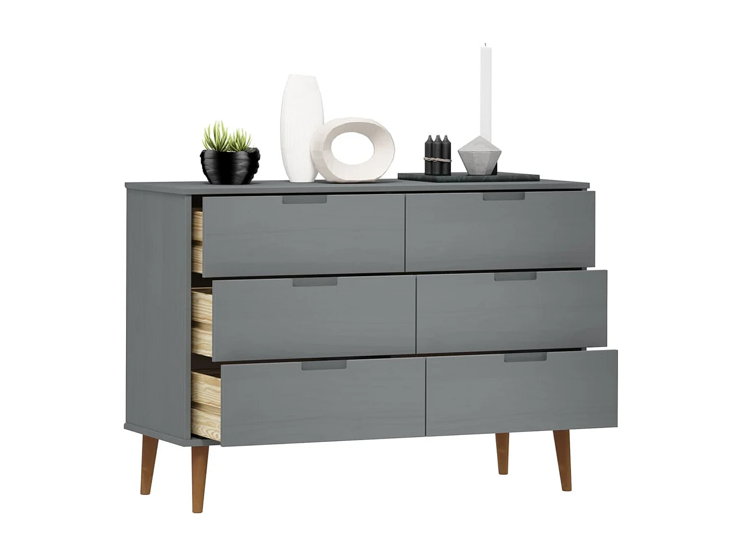 MOLDE Kommode Grau 113x40x80 cm Massives Kiefernholz