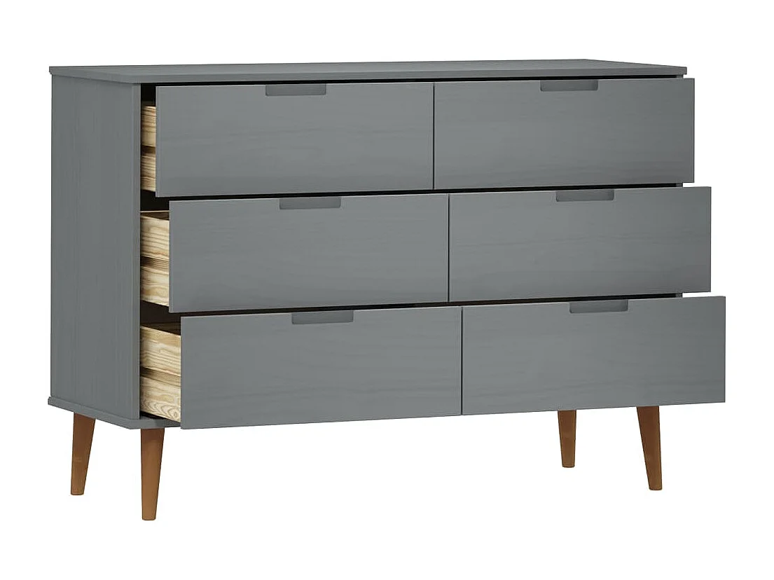 MOLDE Kommode Grau 113x40x80 cm Massives Kiefernholz