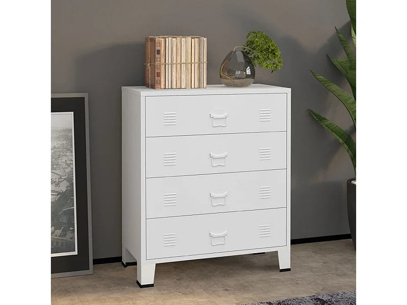 Armoire à tiroirs industrielle Blanc 78x40x93 cm Métal