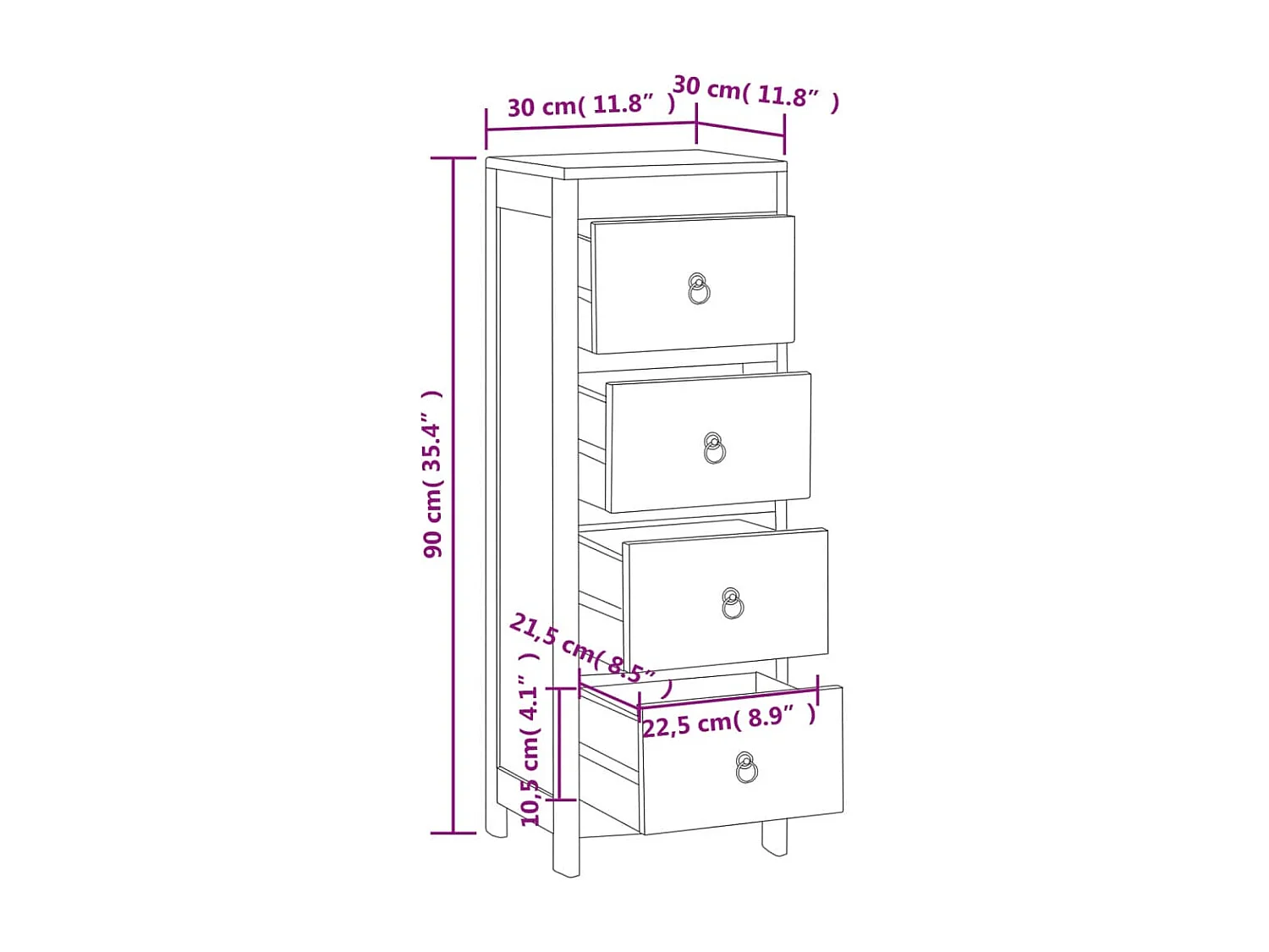 Commode 30x30x90 cm Bois massif de teck