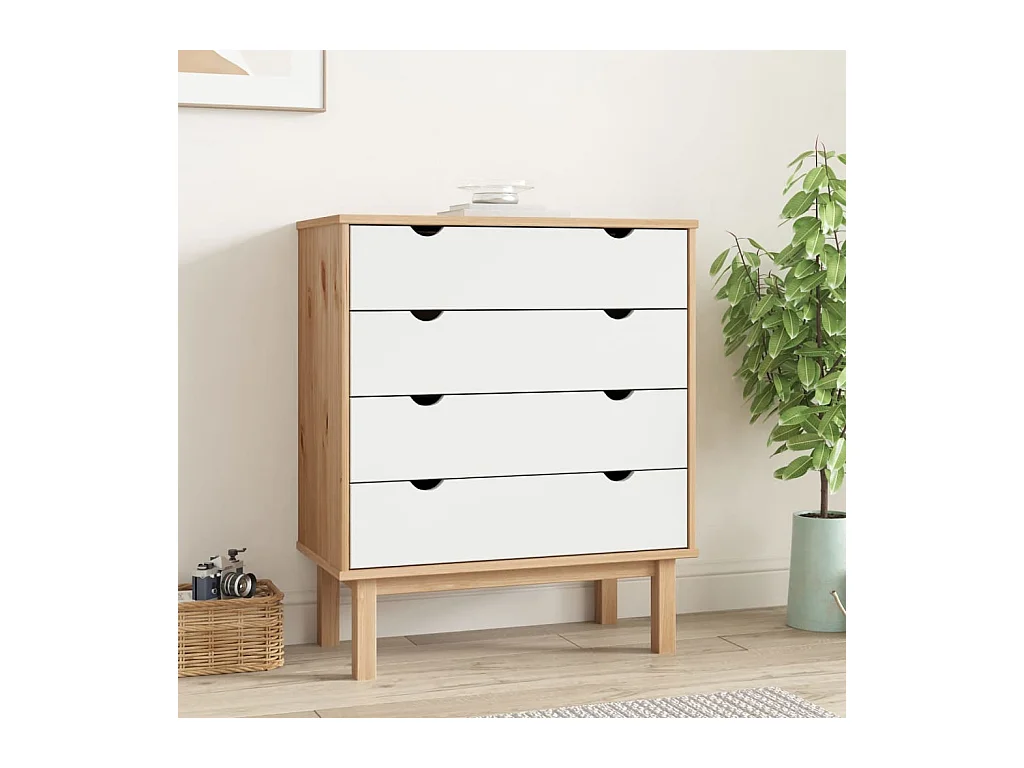 Cassettiera OTTA Marrone e bianco 76,5x39,5x90 cm Legno di pino massiccio