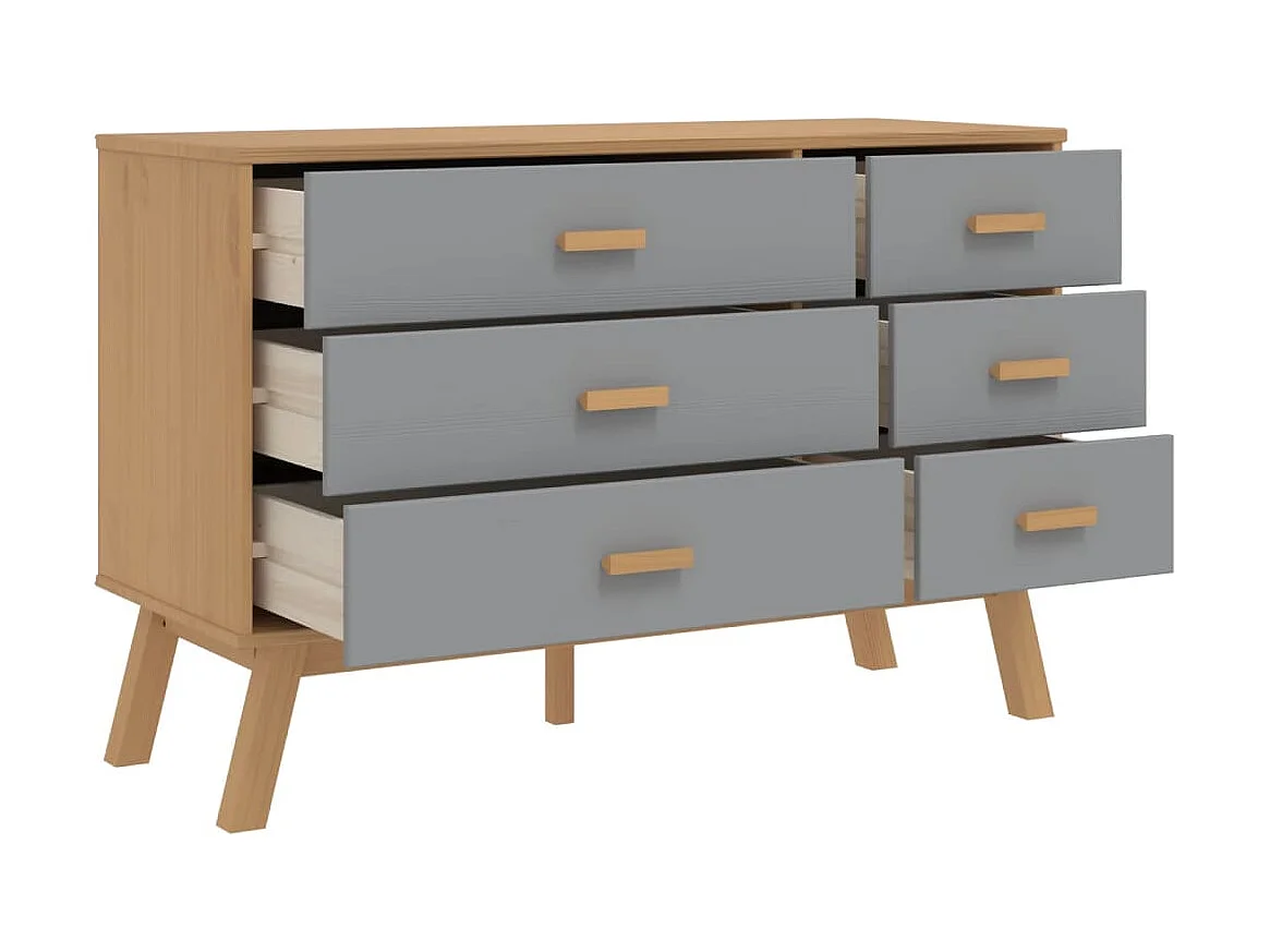 OLDEN Schubladenschrank aus massivem Kiefernholz in Grau und Braun