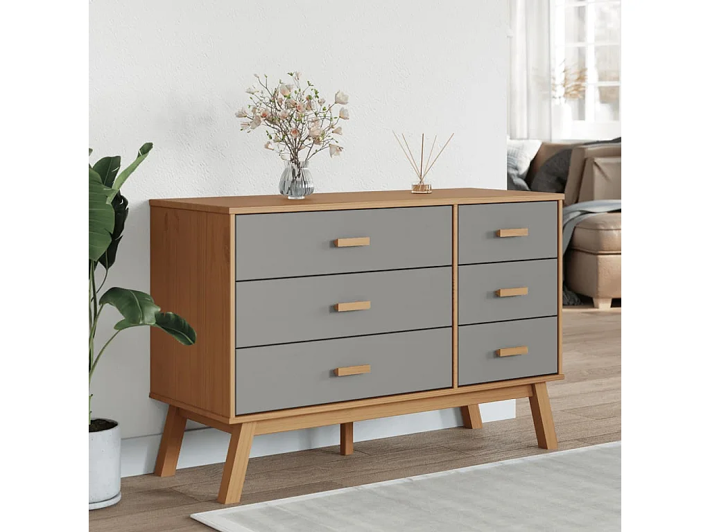Armoire à tiroirs OLDEN gris et marron bois de pin solide