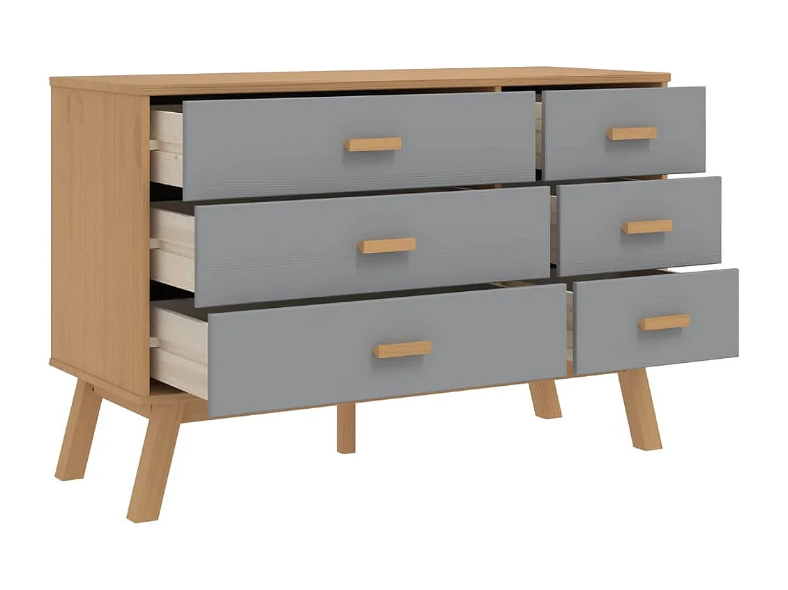 OLDEN Schubladenschrank aus massivem Kiefernholz in Grau und Braun