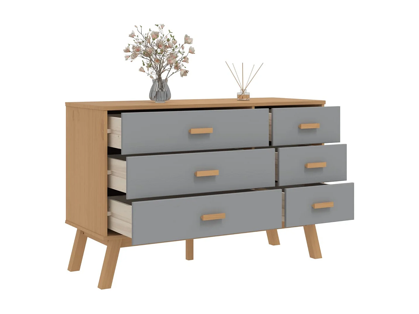 Armoire à tiroirs OLDEN gris et marron bois de pin solide