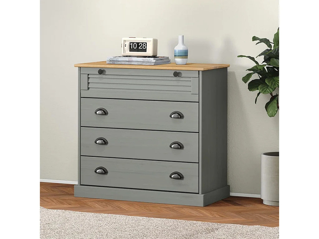 Commode VIGO gris 80x40x76 cm bois massif de pin