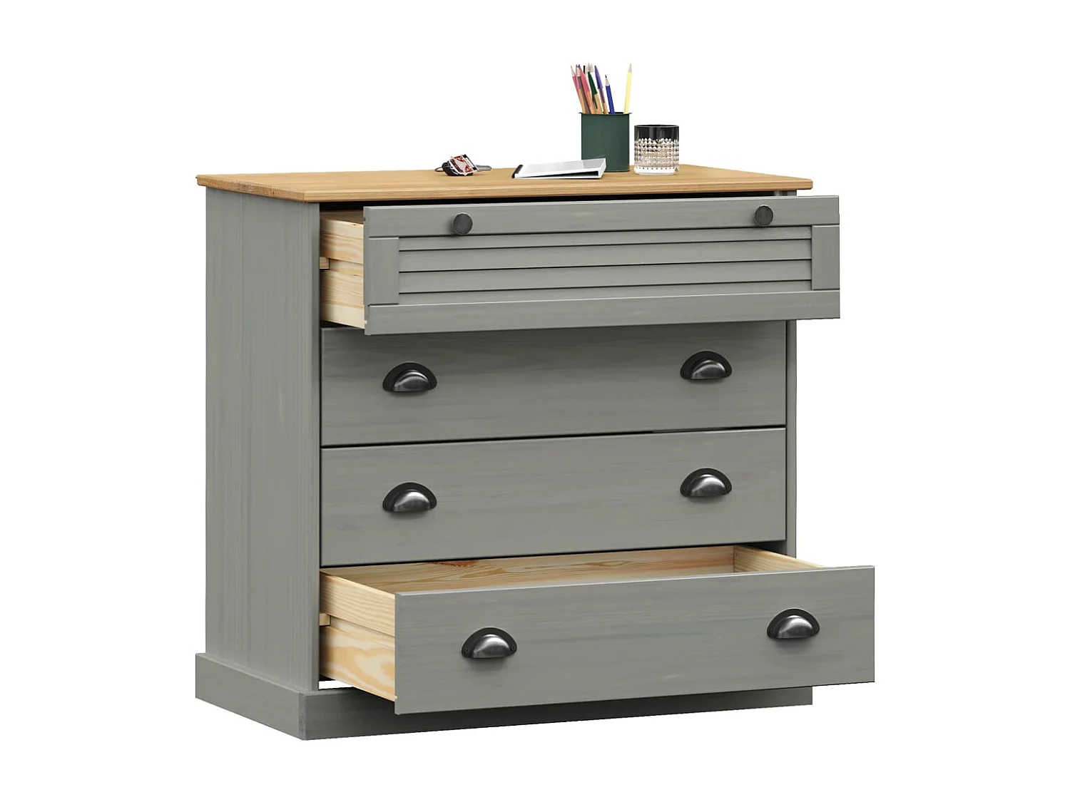 Commode VIGO gris 80x40x76 cm bois massif de pin