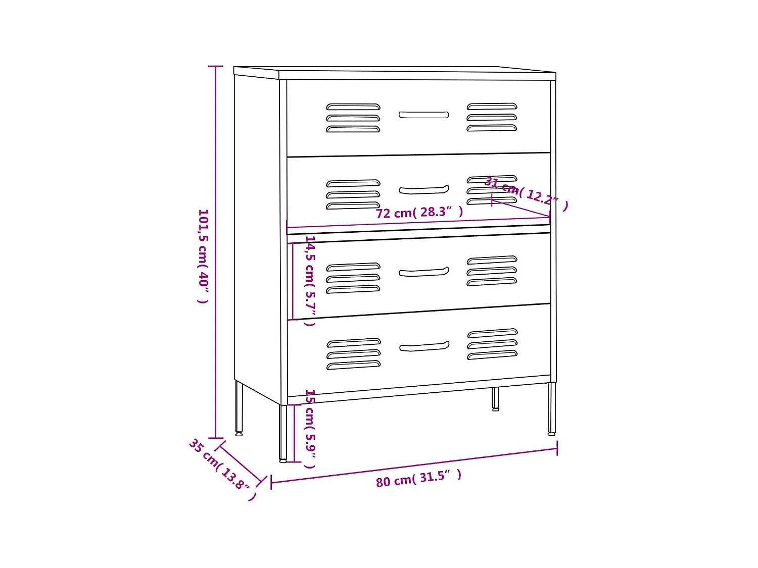Commode Rose 80x35x101,5 cm Acier