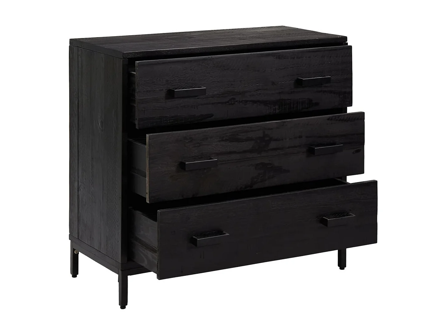 Cassettiera nera 75x35x70 cm Legno di pino massiccio