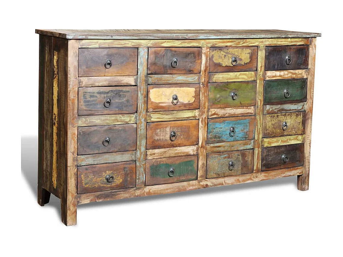 Armadio con 16 cassetti in legno massello riciclato stile antico