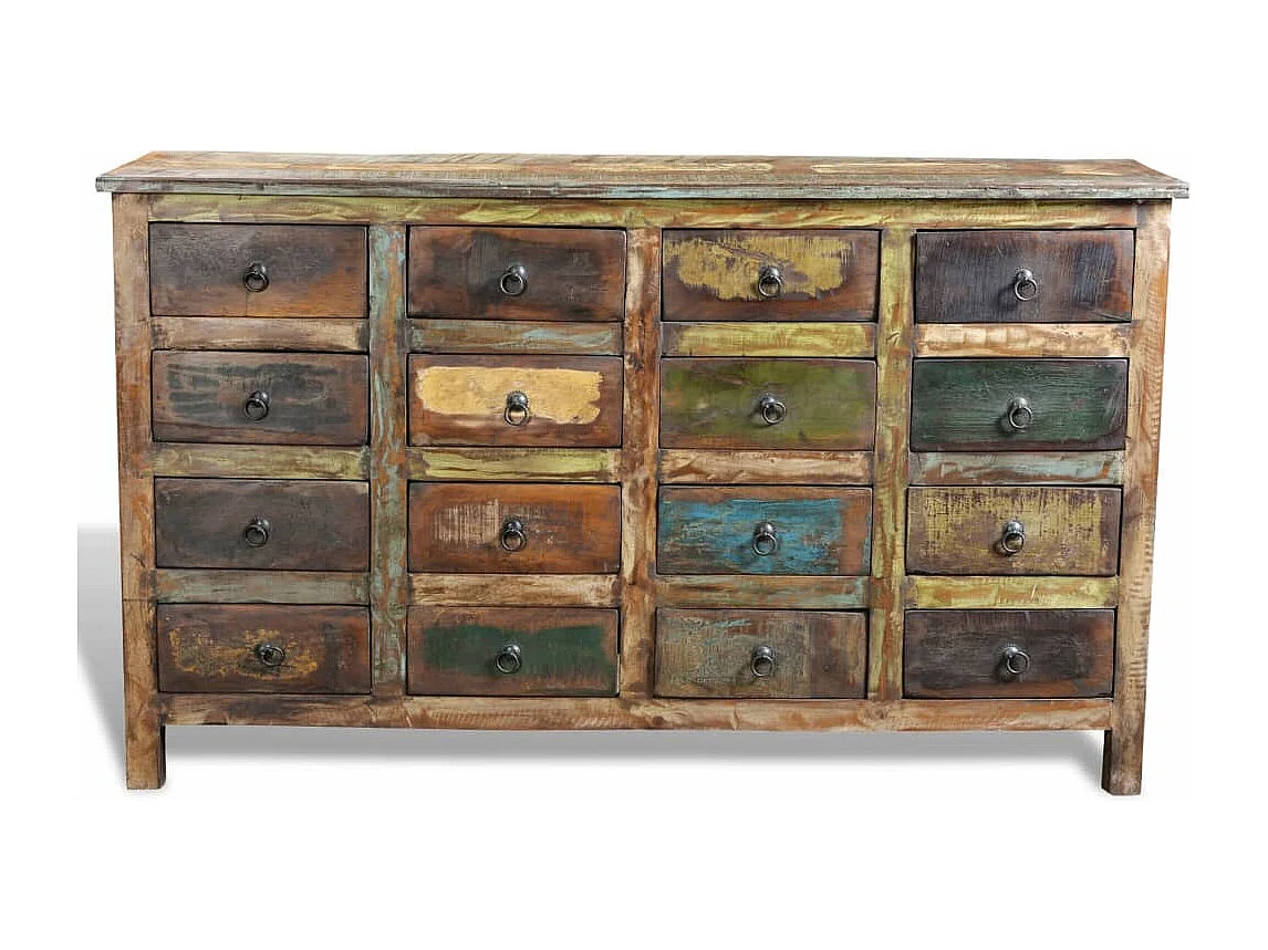 Armadio con 16 cassetti in legno massello riciclato stile antico