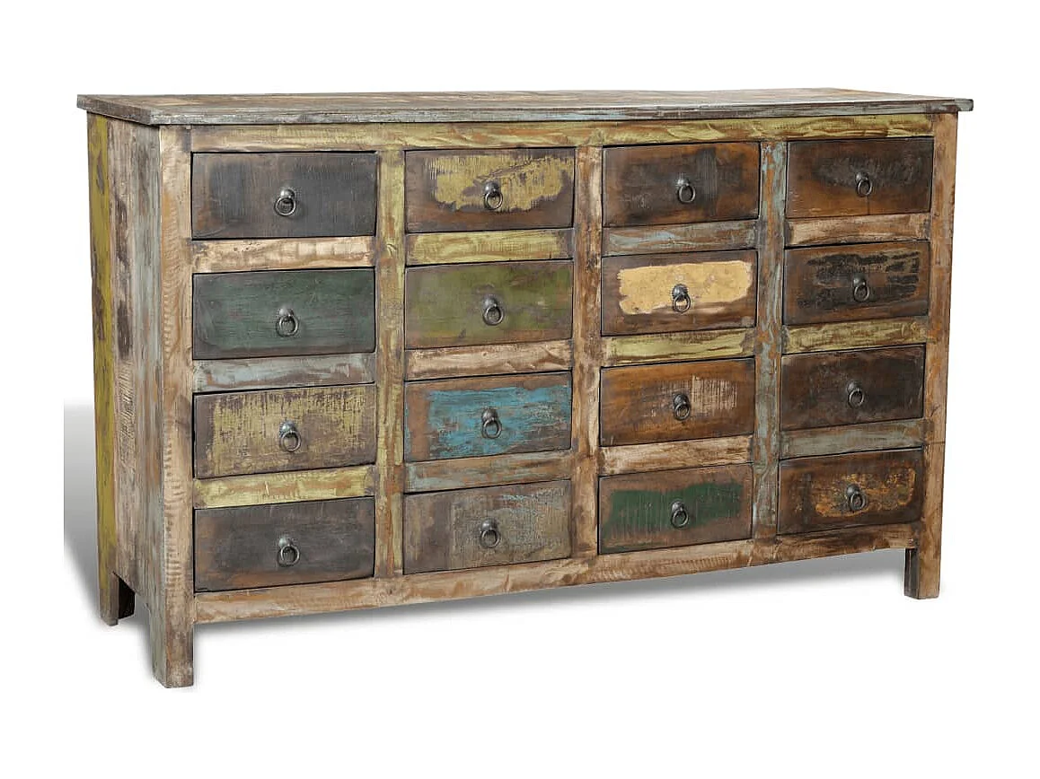 Armadio con 16 cassetti in legno massello riciclato stile antico