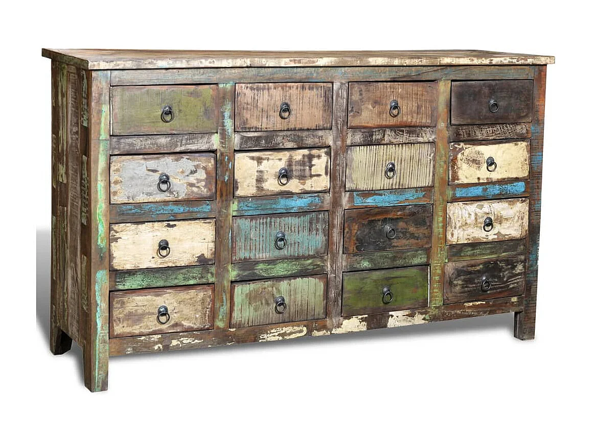 Armadio con 16 cassetti in legno massello riciclato stile antico