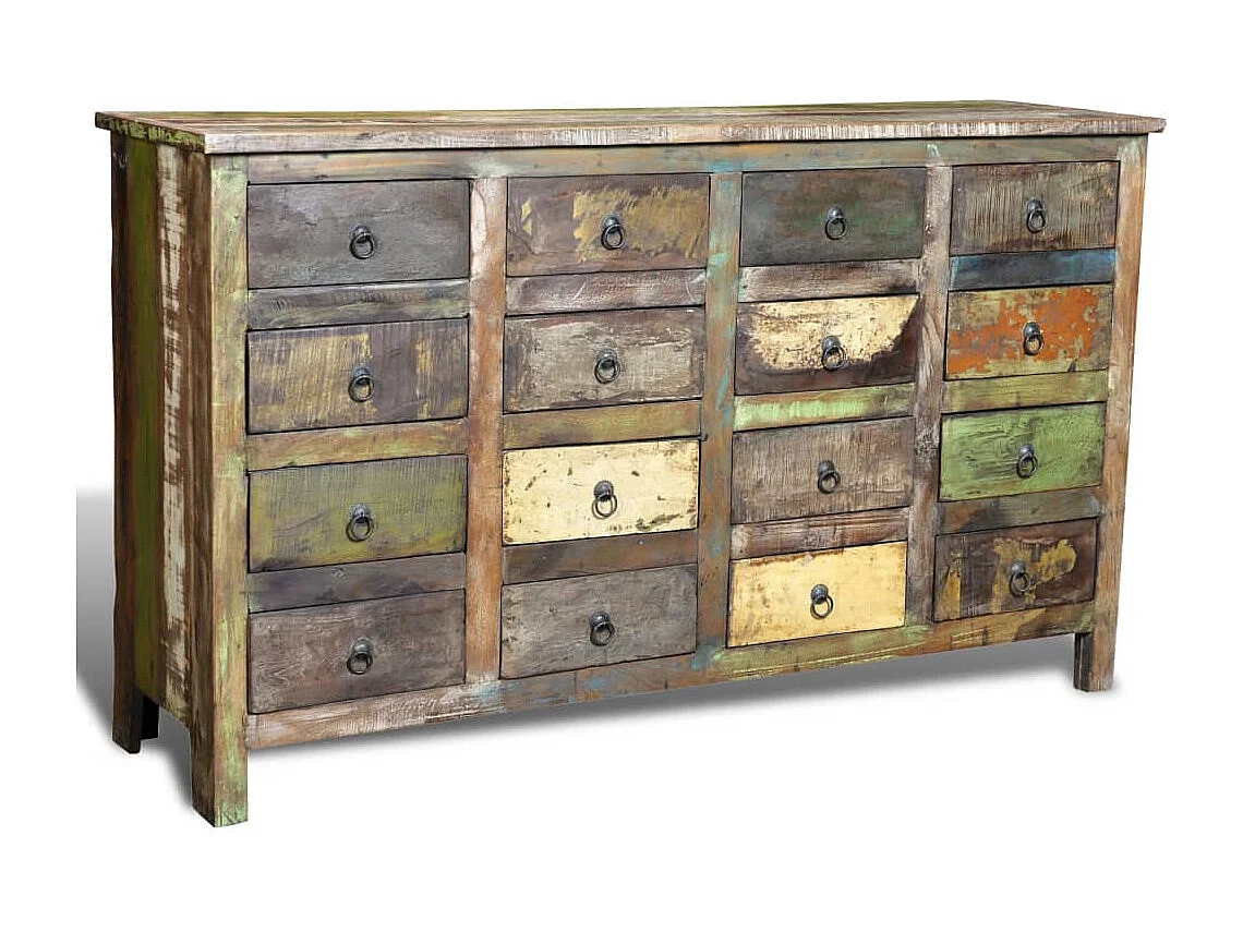 Armadio con 16 cassetti in legno massello riciclato stile antico