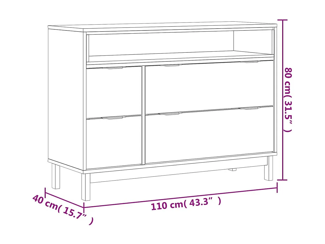 Commode FLAM 110x40x80 cm bois de pin massif