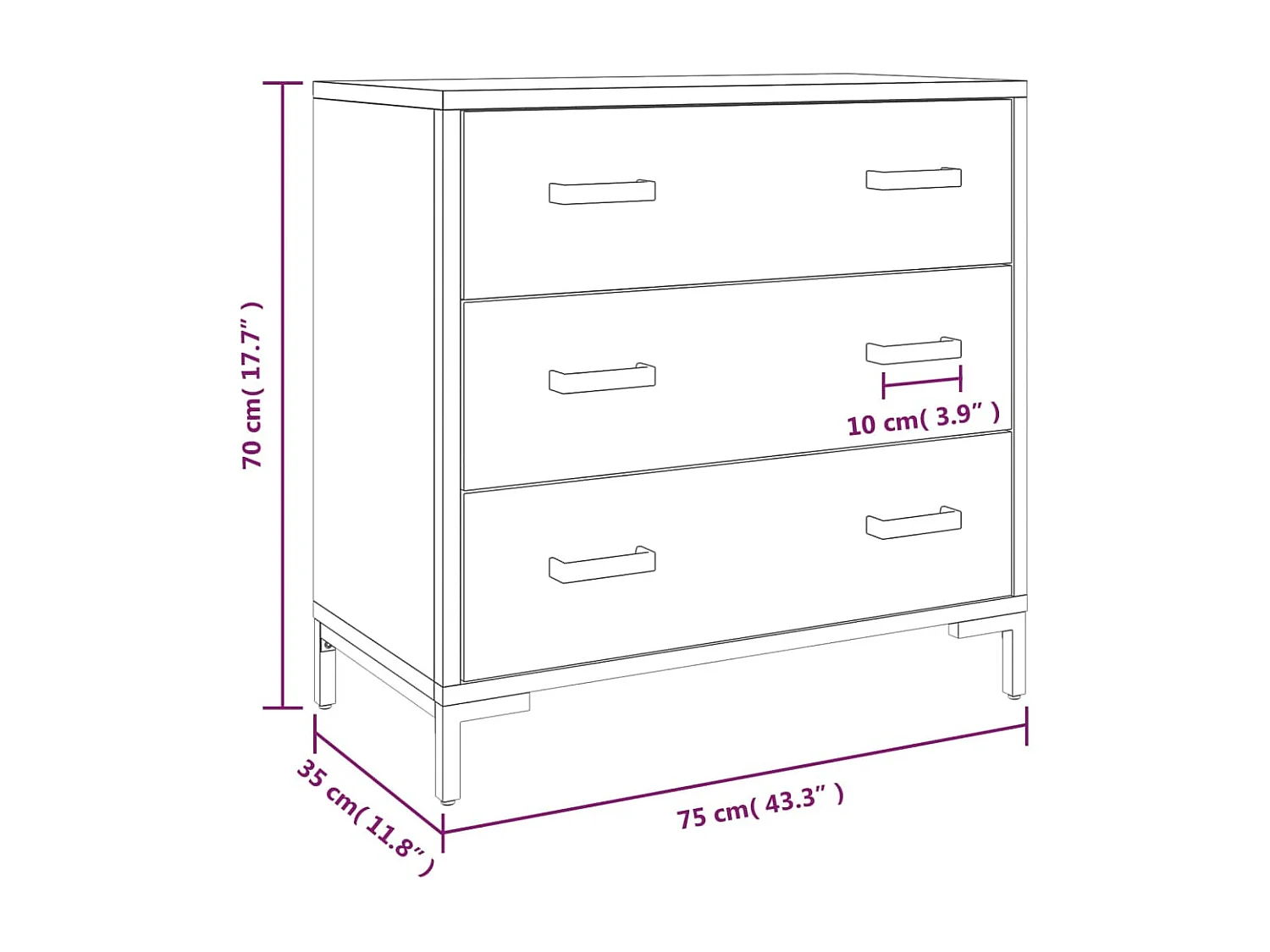 Cómoda 75x35x70 cm Madera maciza de pino