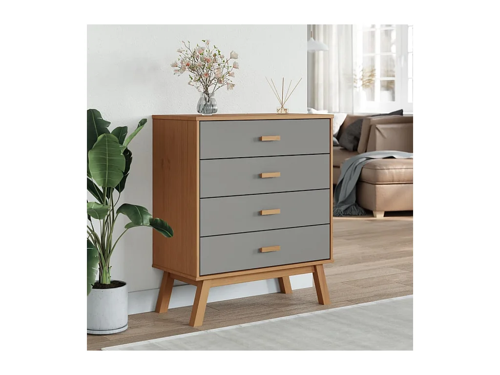 Armoire à tiroirs OLDEN gris et marron bois de pin solide