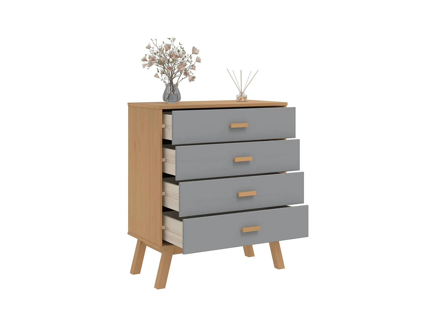 Armoire à tiroirs OLDEN gris et marron bois de pin solide