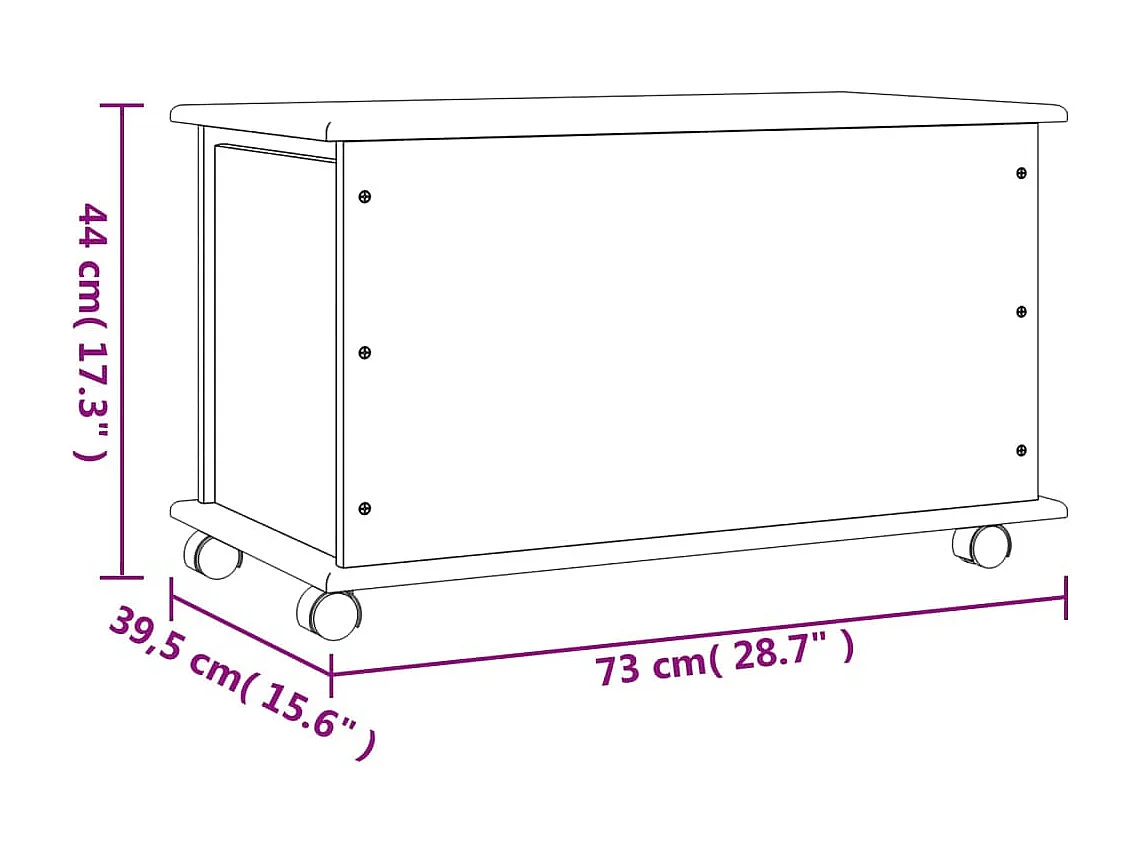Coffre de rangement à roulettes ALTA 73x39,5x44 cm bois de pin