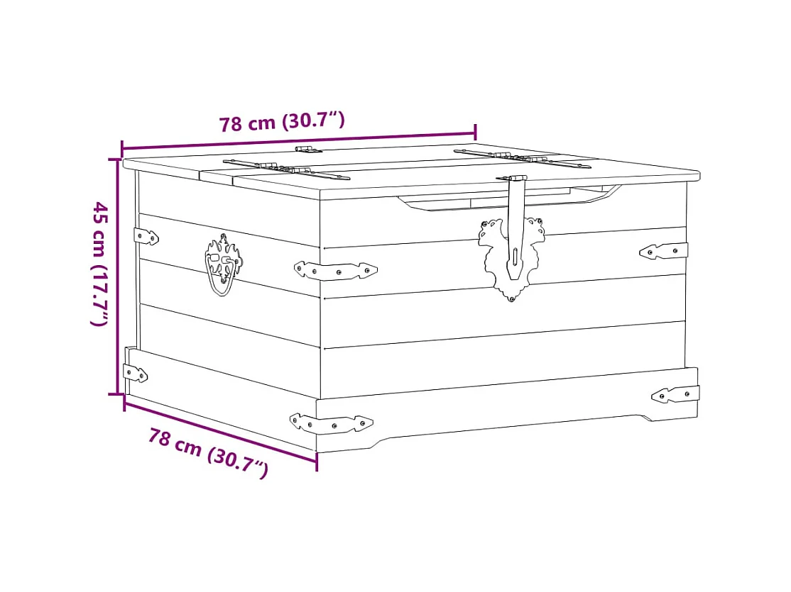 Scatola portaoggetti Corona 78x78x45 cm in legno di pino massiccio