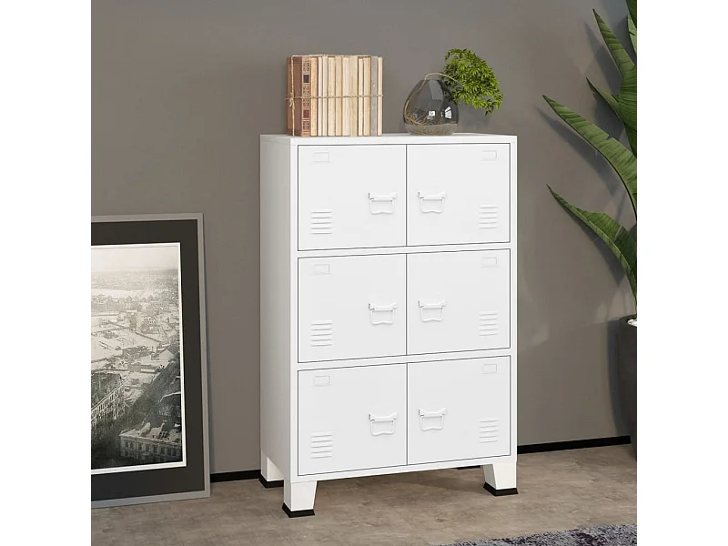 Coffre de rangement industriel Blanc 75x40x115 cm Métal