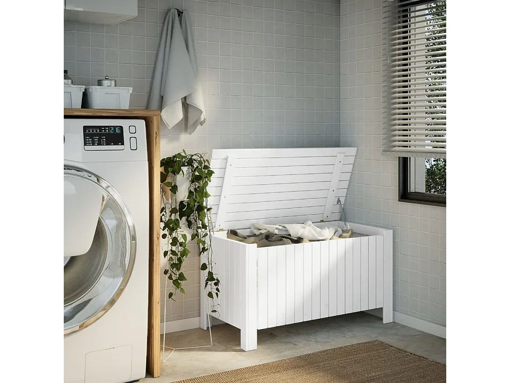 Boîte de rangement avec couvercle RANA blanc bois massif de pin