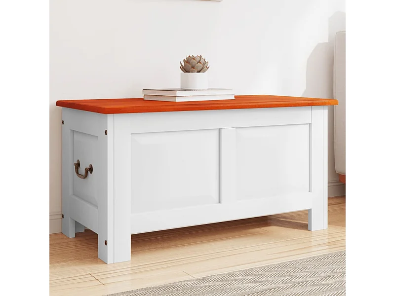 Coffre de rangement et couvercle marron et blanc bois d'acacia