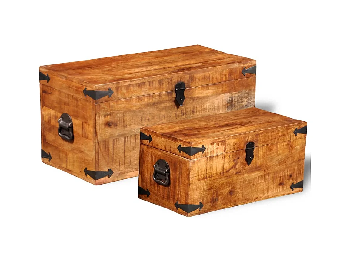 Baule portaoggetti 2 pz. Legno di mango grezzo