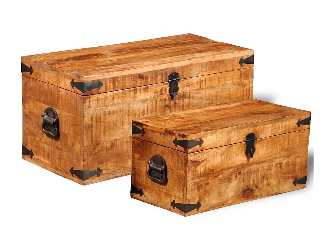 Coffre de rangement 2 pcs Bois de manguier brut