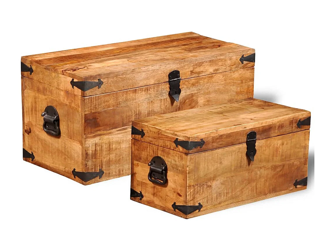 Coffre de rangement 2 pcs Bois de manguier brut