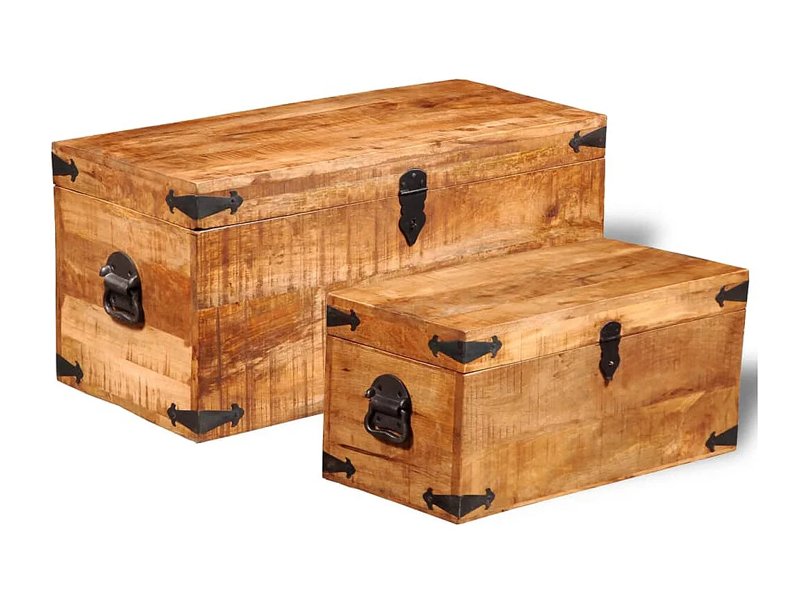 Coffre de rangement 2 pcs Bois de manguier brut