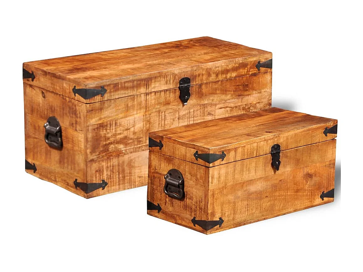 Coffre de rangement 2 pcs Bois de manguier brut