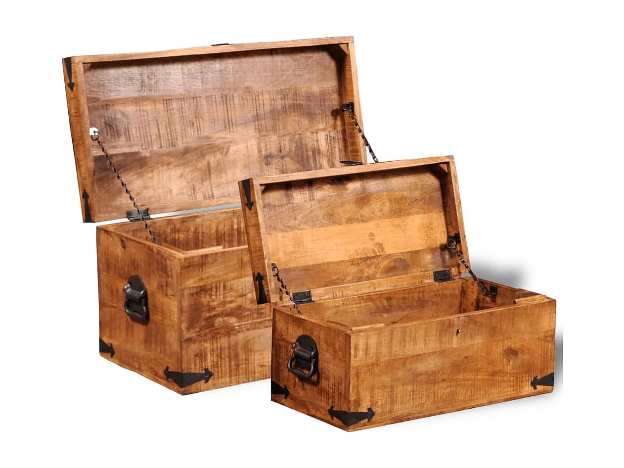 Coffre de rangement 2 pcs Bois de manguier brut