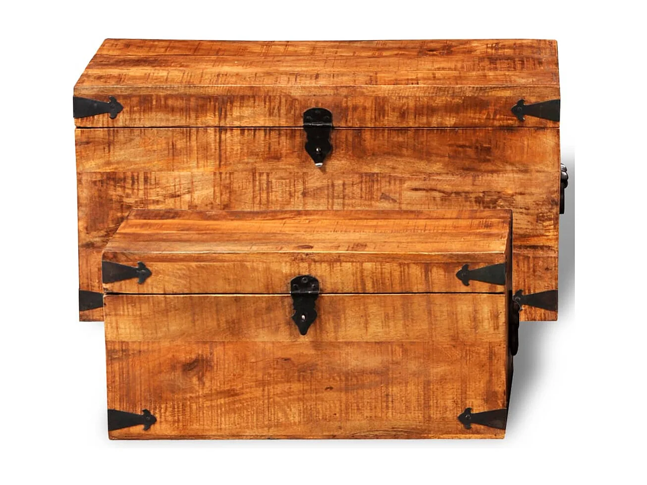 Coffre de rangement 2 pcs Bois de manguier brut