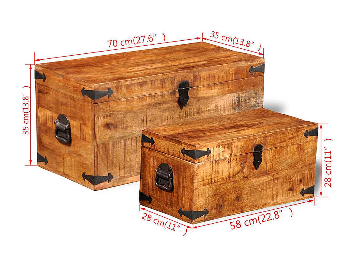 Coffre de rangement 2 pcs Bois de manguier brut