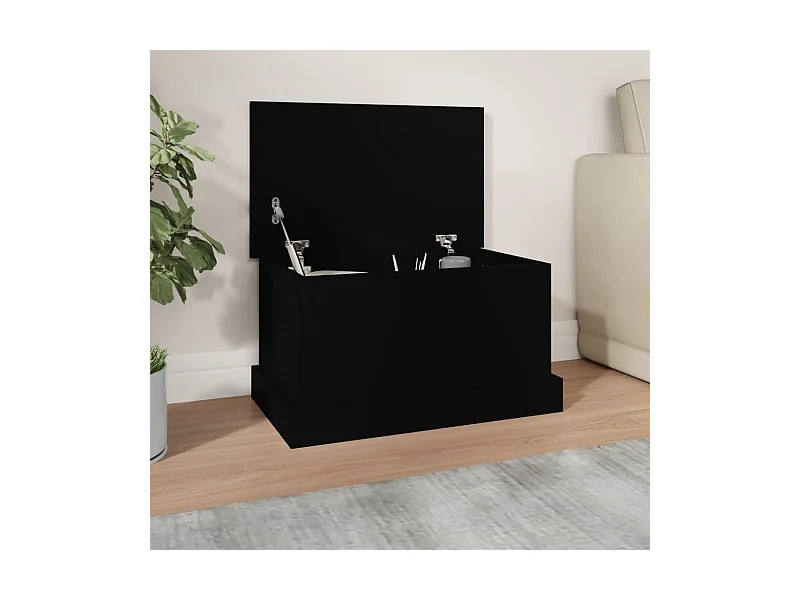 Caixa de armazenamento preta 50x30x28 cm madeira trabalhada