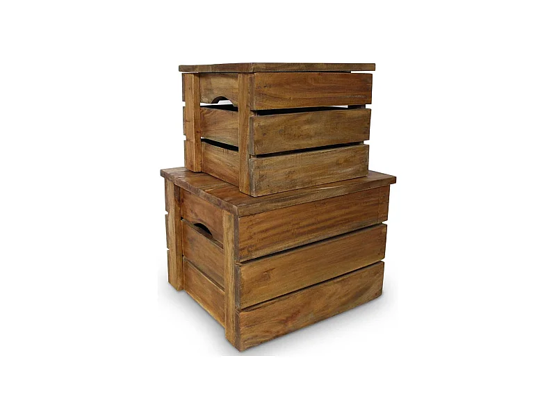 Juego de cajas de almacenamiento de madera maciza de caoba de 2 piezas.