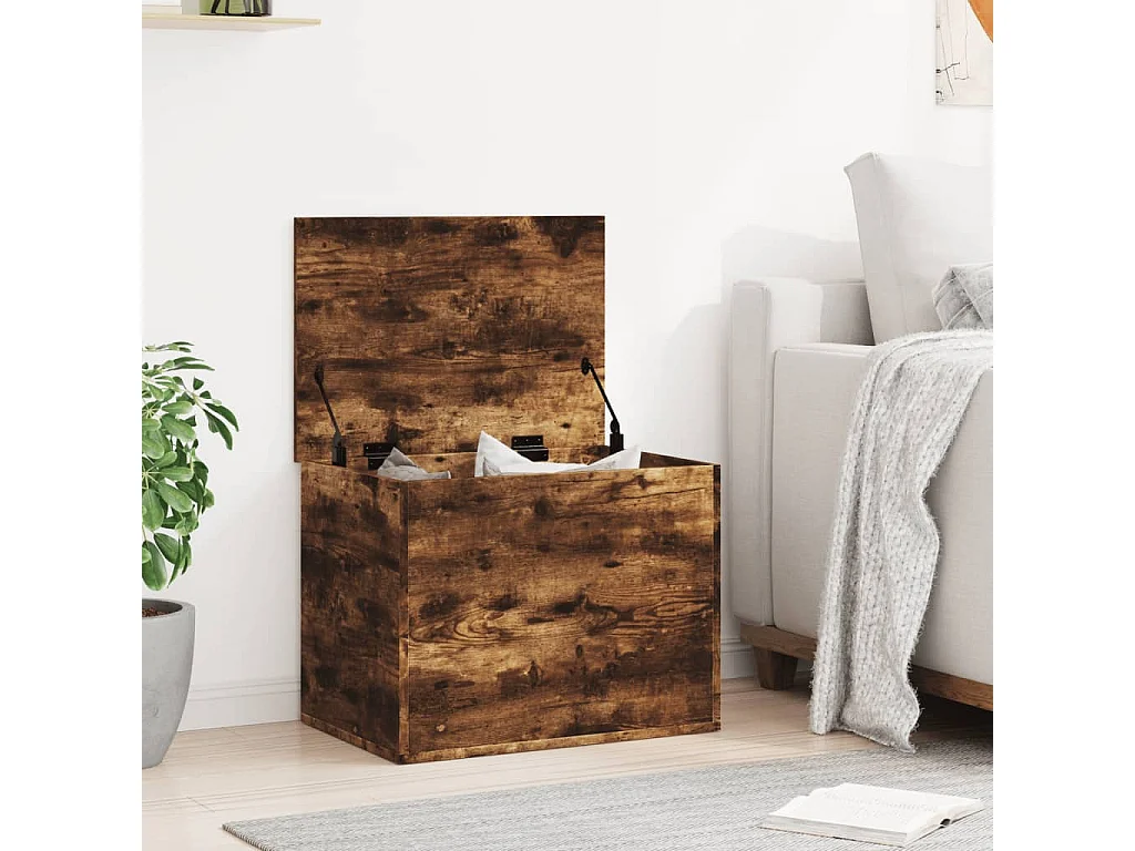 Boîte de rangement chêne fumé 60x42x46 cm bois d'ingénierie
