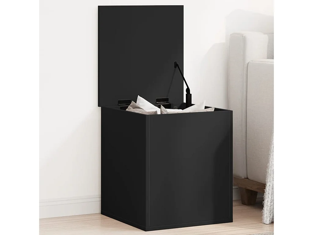 Boîte de rangement noir 40x42x46 cm bois d'ingénierie