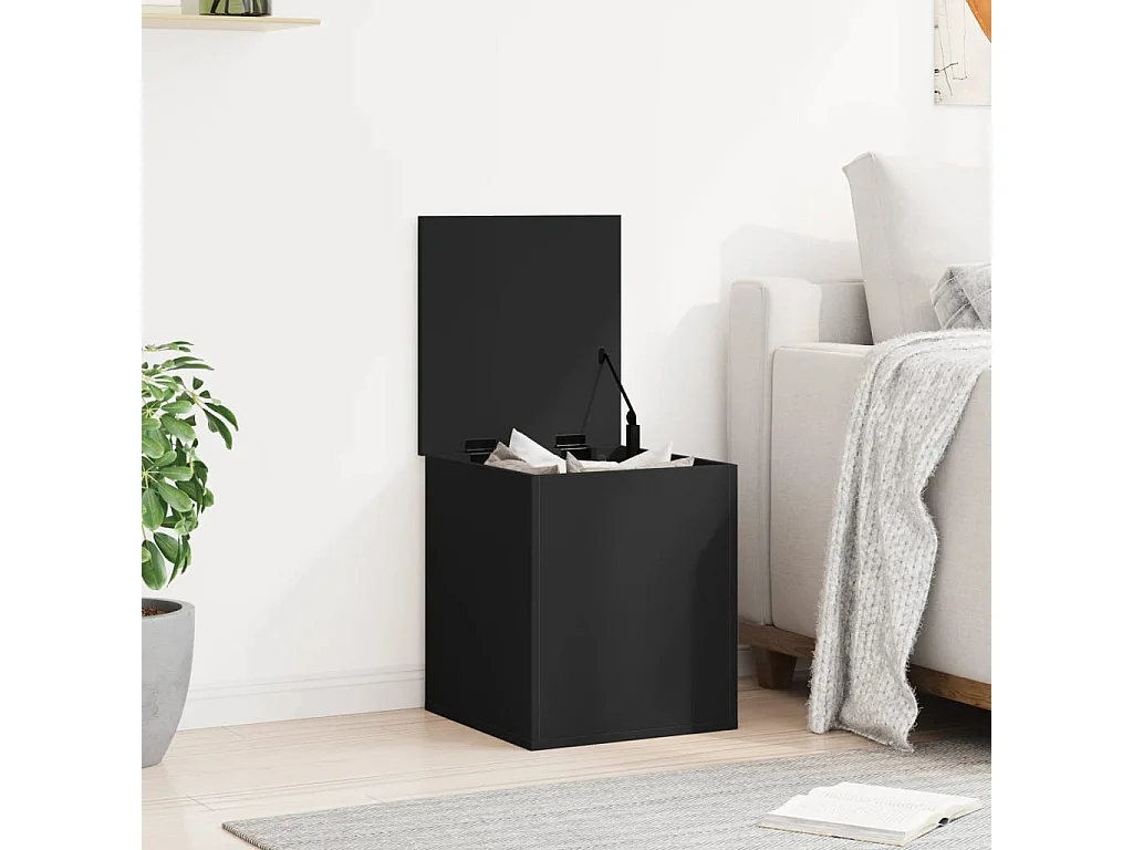 Boîte de rangement noir 40x42x46 cm bois d'ingénierie