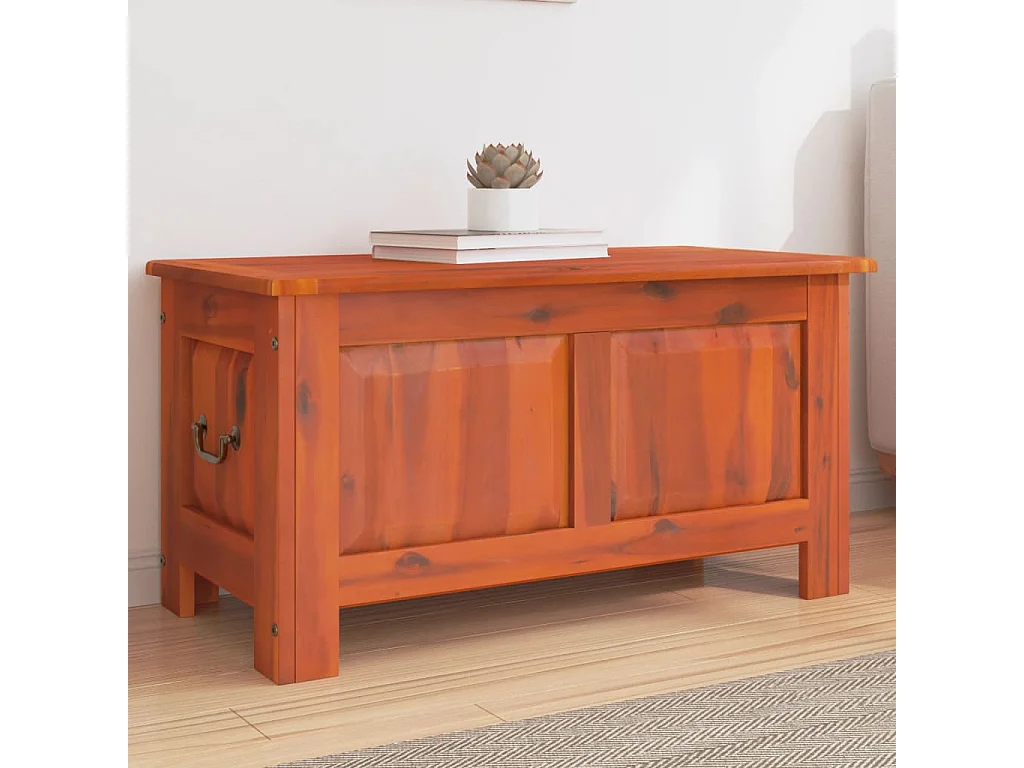 Cofre de almacenamiento con tapa marrón en madera maciza de acacia