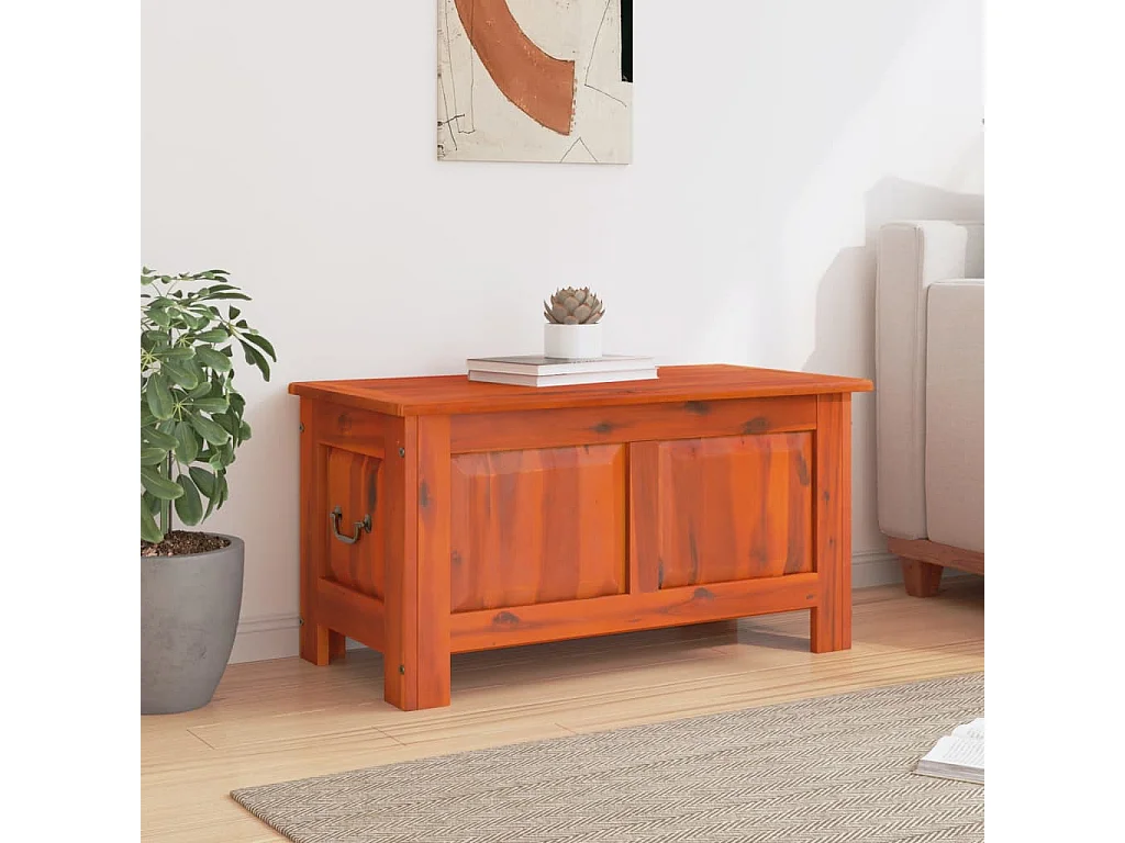 Coffre de rangement avec couvercle marron bois massif d'acacia