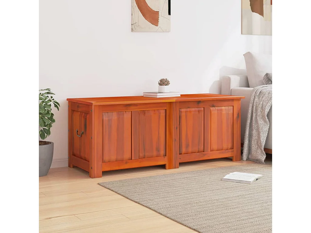 Coffre de rangement avec couvercle marron bois massif d'acacia