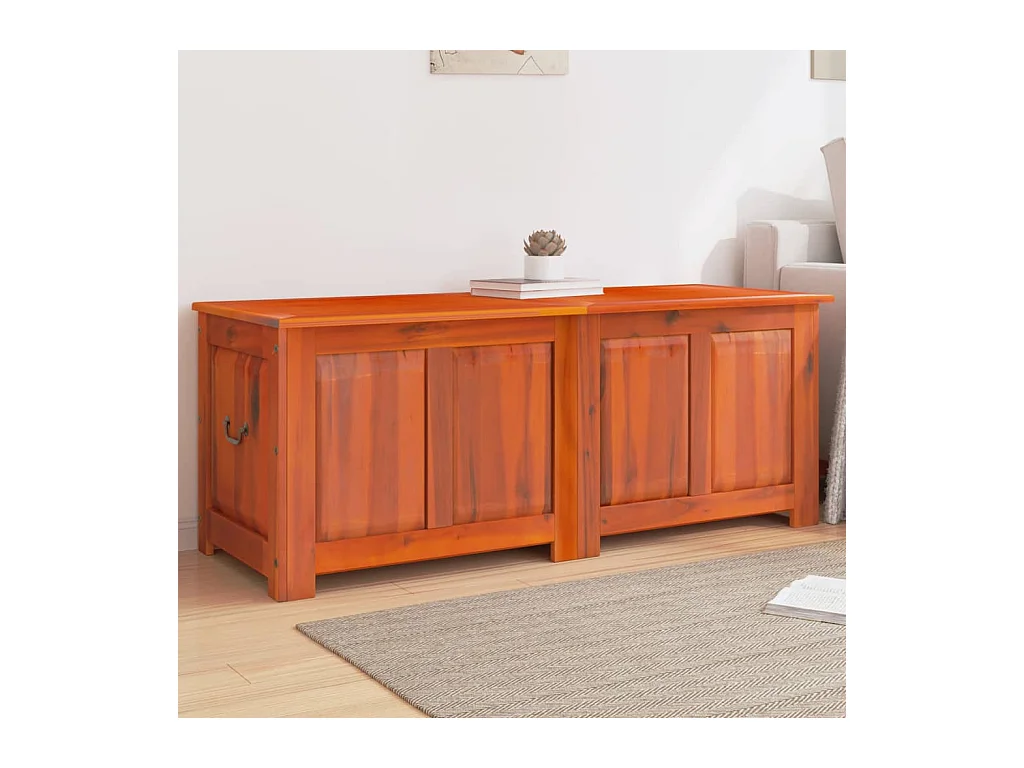 Cassapanca con coperchio marrone in legno massello di acacia