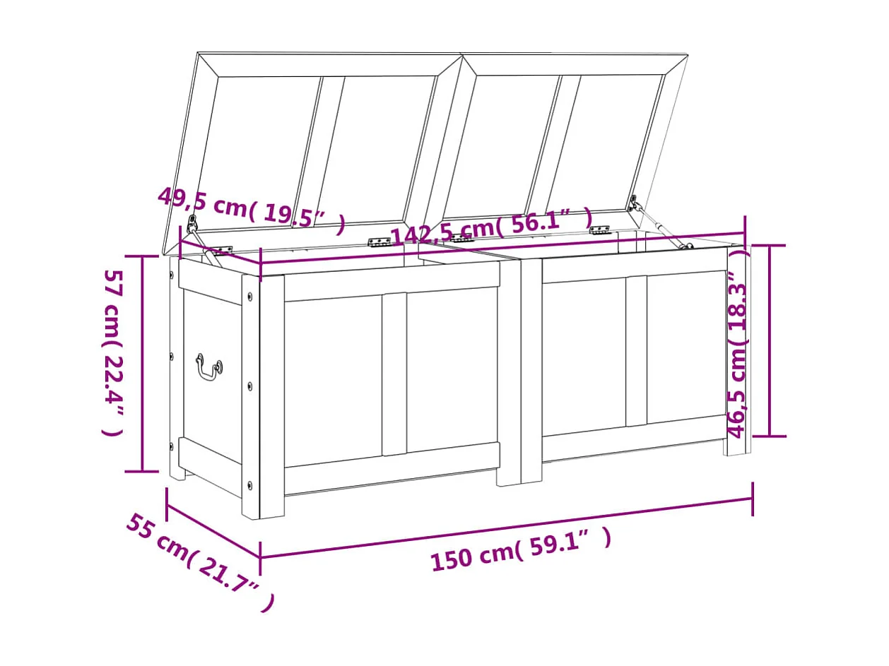 Coffre de rangement avec couvercle marron bois massif d'acacia