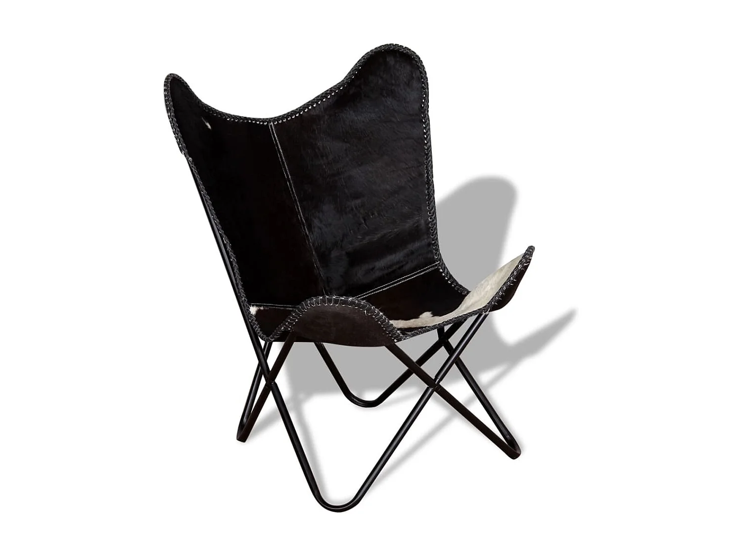 Fauteuil papillon noir et blanc cuir de vache