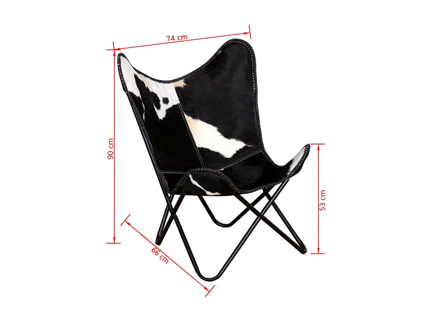 Fauteuil papillon noir et blanc cuir de vache