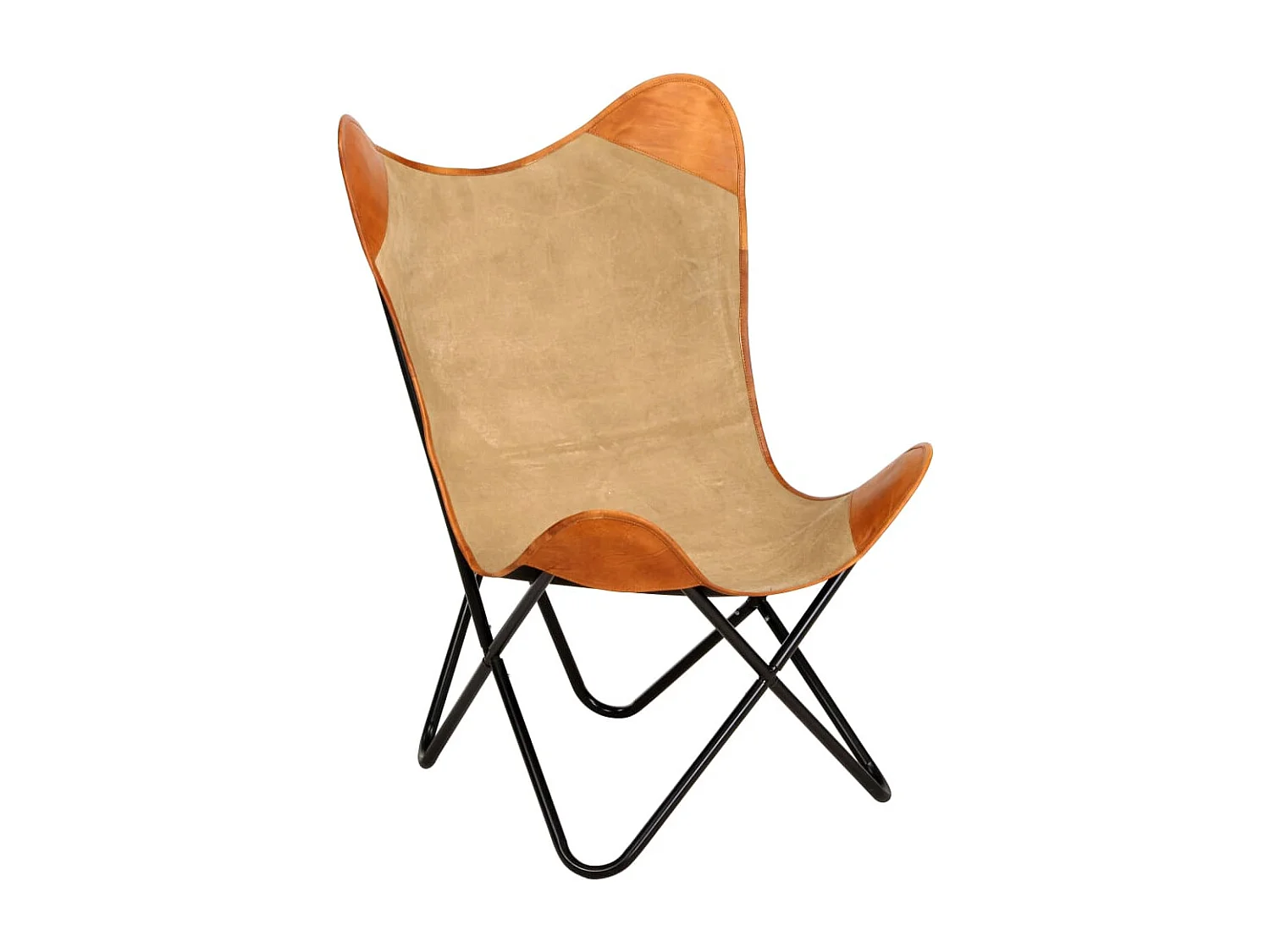 Fauteuil papillon Marron Cuir véritable et toile