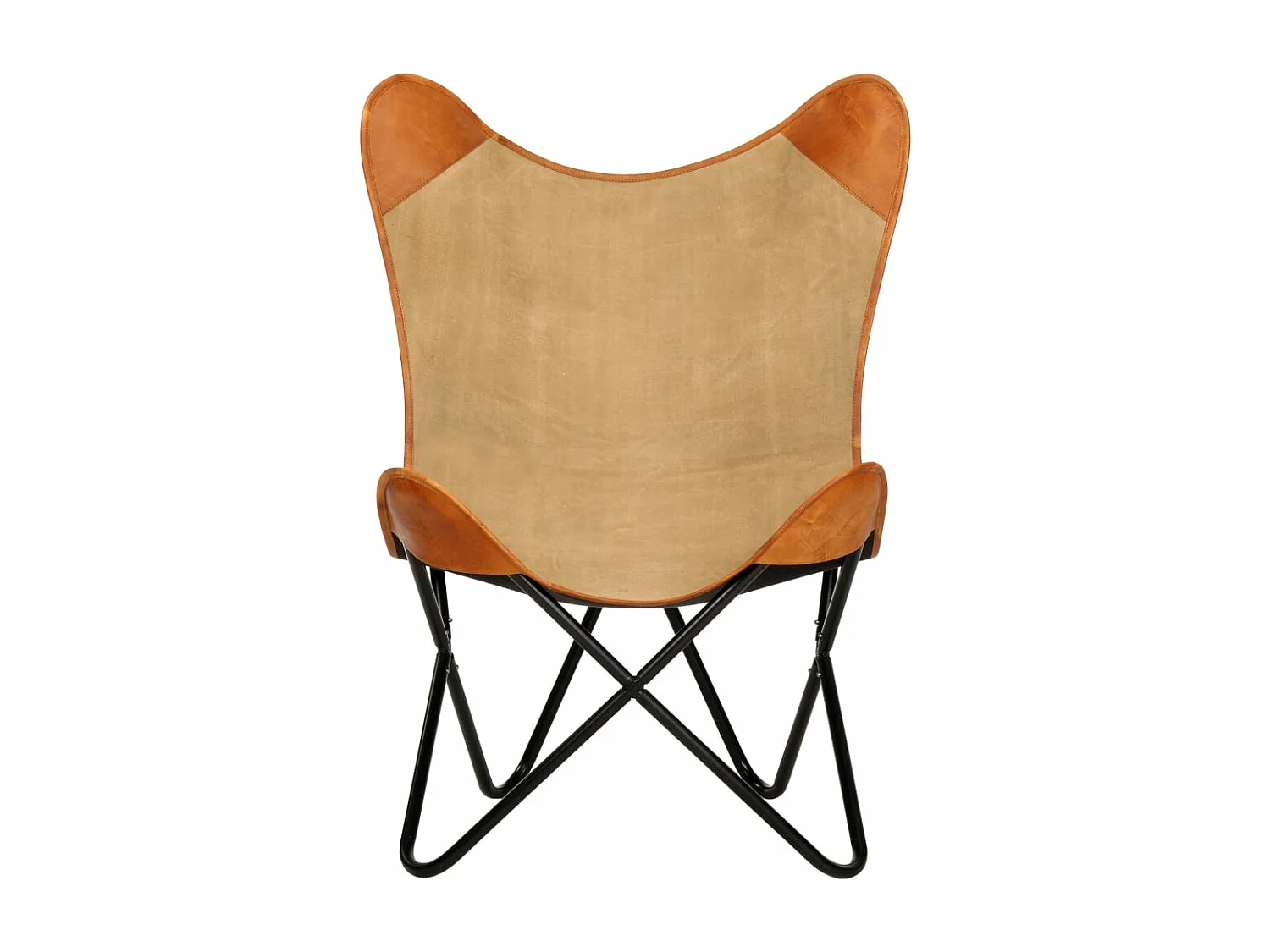 Fauteuil papillon Marron Cuir véritable et toile