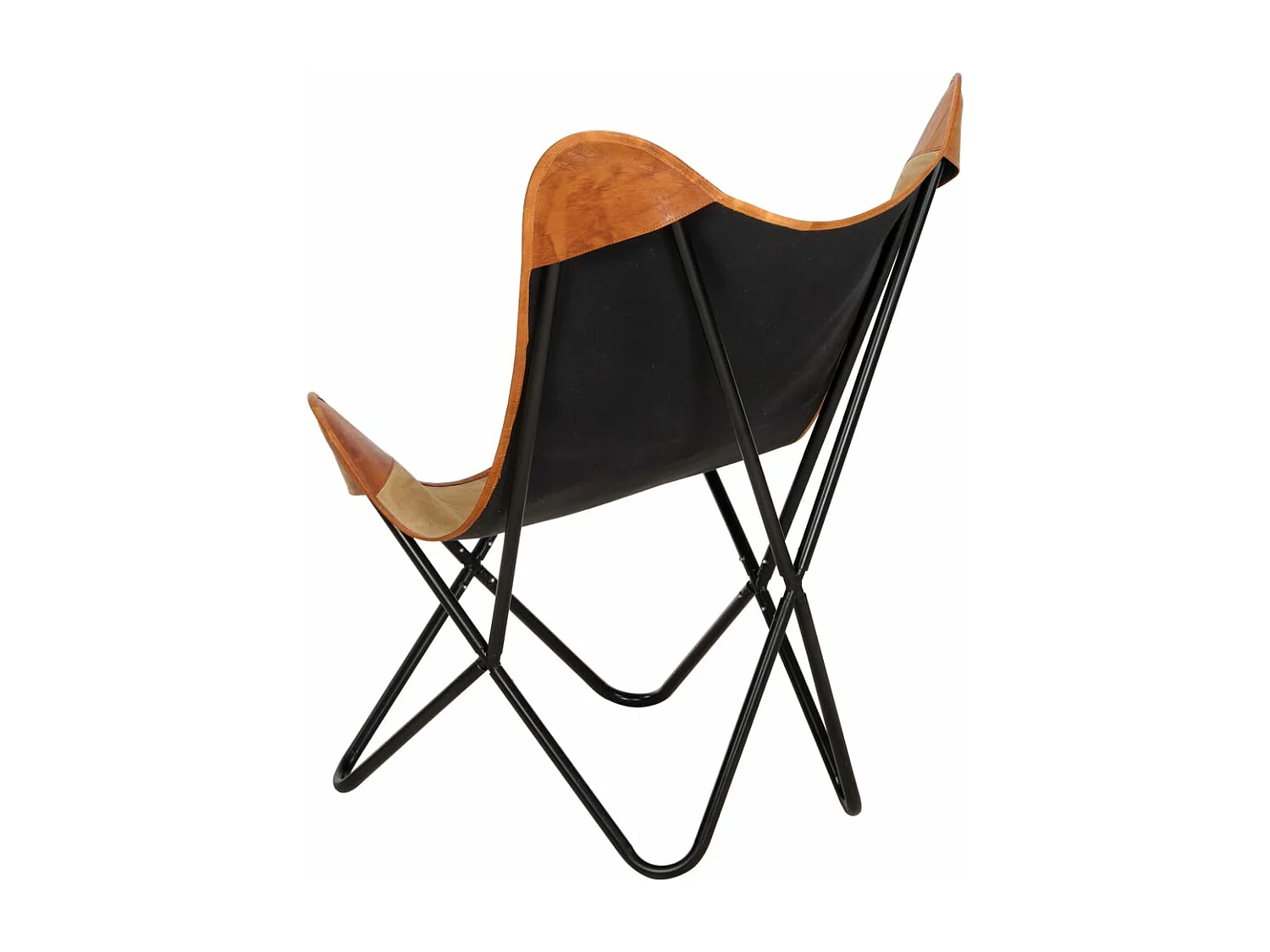 Fauteuil papillon Marron Cuir véritable et toile